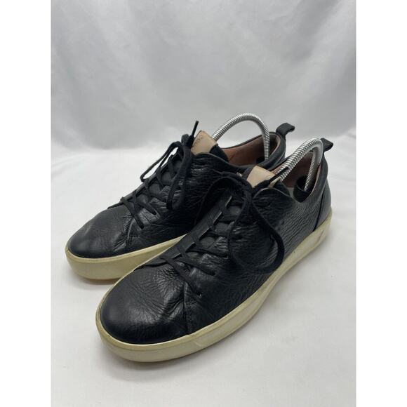 Ecco Shoes Black Soft Leather Lace Up Sneaker Casual Golf WMN 41 US 10 - Picture 1 of 11